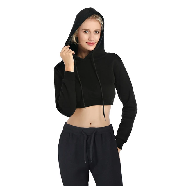 Women's Cropped Pullover Hoodie Sexy Casual Workout Crop Tops Sweatshirt  Long Sleeve Drawstring Athletic Hoodies Pullover Sweaters For Women Femme  Sweater Black at  Women's Clothing store