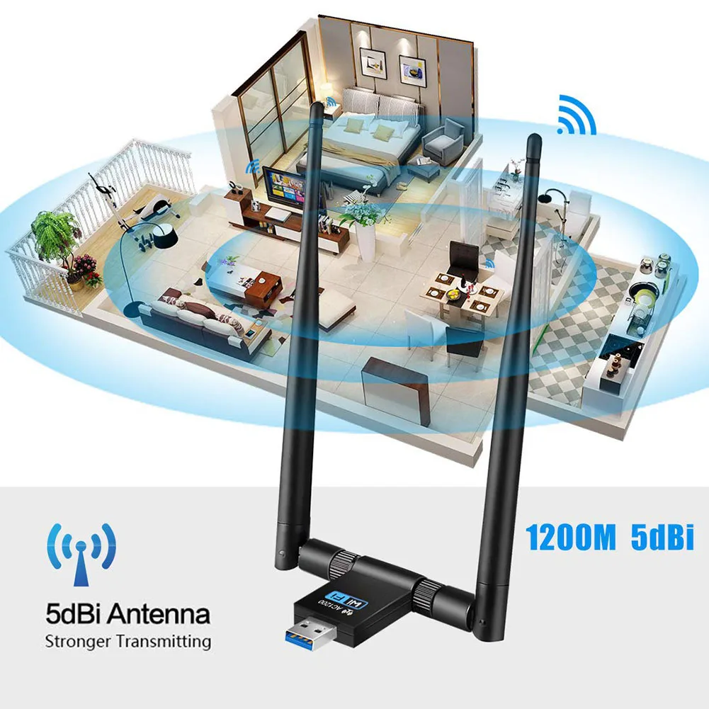 1200 Мбит/с Wifi приемник беспроводной USB WLAN адаптер двухдиапазонная антенна 2,4/5,8 ГГц для ПК PUO88