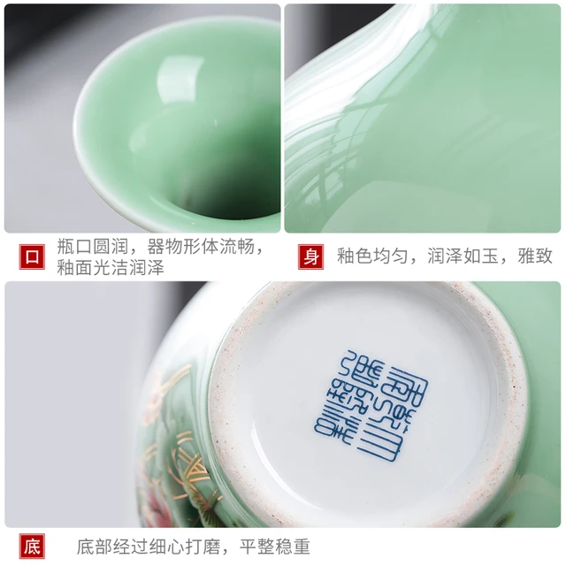 Jingdezhen Porcelain Vase ornament, living room flower arrangement, dry flower, antique lotus pattern, Celadon Glaze vases 5