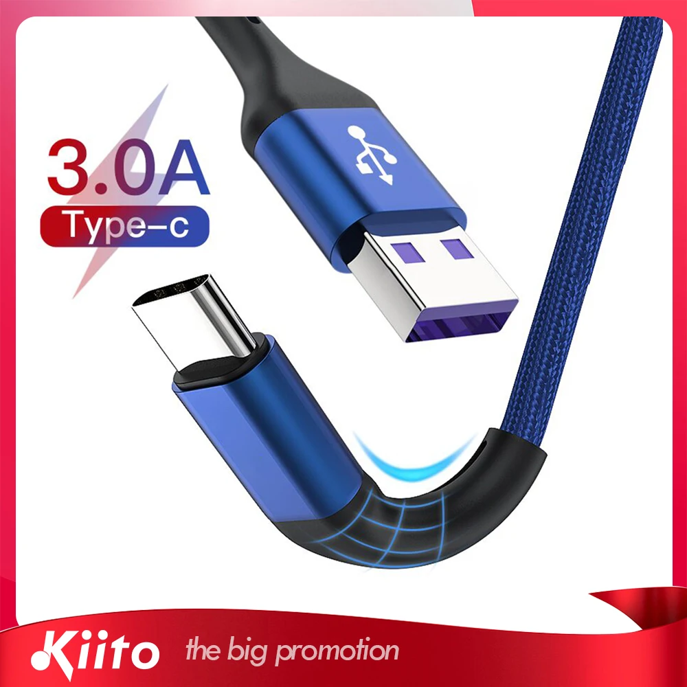 

KIITO U3 USB Type C Cable Fast Charging Wire for Samsung Galaxy S8 S9 Plus Xiaomi mi9 Huawei Mobile Phone USB C Charger Cable