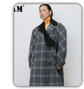 [EAM] Новинка, весенне-летняя черная свободная бархатная куртка с отворотами и длинным рукавом, с бантиком, модное женское пальто JW822