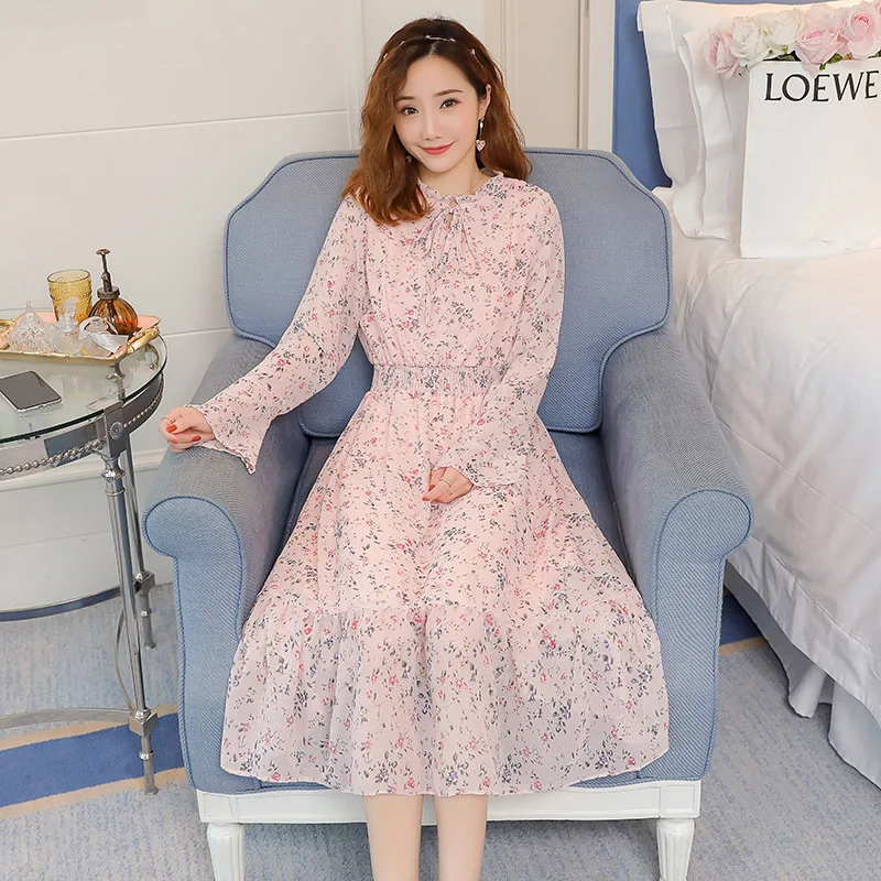 

Nursing Dress 2019 Spring And Summer Spring And Autumn Chiffon Long Sleeve Floral-Print Long Skirts Fashion Postpartum Nursing C