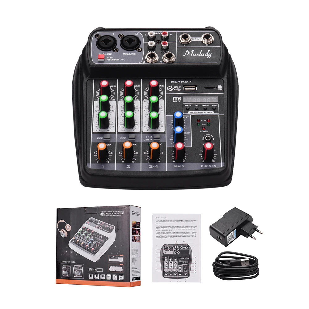 Muslady AI-4 аудио микшер компактная звуковая карта микшерный пульт Цифровой BT MP3 USB вход+ 48 В фантомное питание для записи музыки DJ