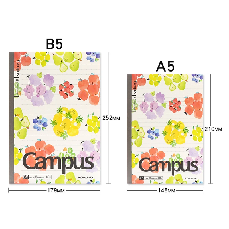 KOKUYO 과일 캠퍼스 수첩 A5/B5, 간단한 대학생 미술, 절묘한 교실 노트, 귀여운 작고 신선한 문구
