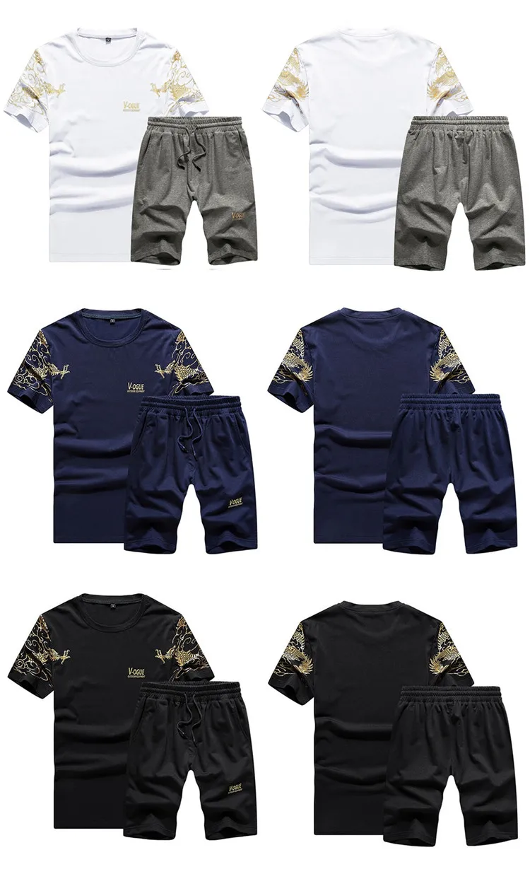мужские комплекты с короткими рукавами летние мужские спортивные костюмы с круглым вырезом футболки + шорты комплект с модным принтом