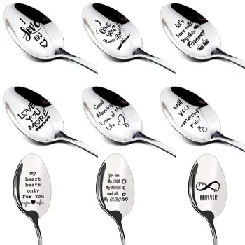 

Creative Kitchen Tableware Stainless Steel Spoon Long Handle Engraved Spoon Wedding Anniversary Gift Decorative Dinnerware