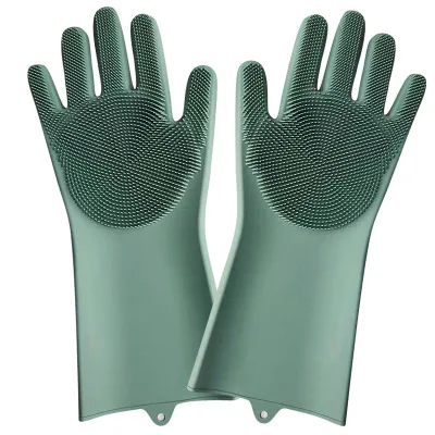 1 пара волшебных силиконовых перчаток для мытья посуды, кухонные водонепроницаемые щетки для уборки по дому, миска, пищевая щетка для домашнего хозяйства - Цвет: green
