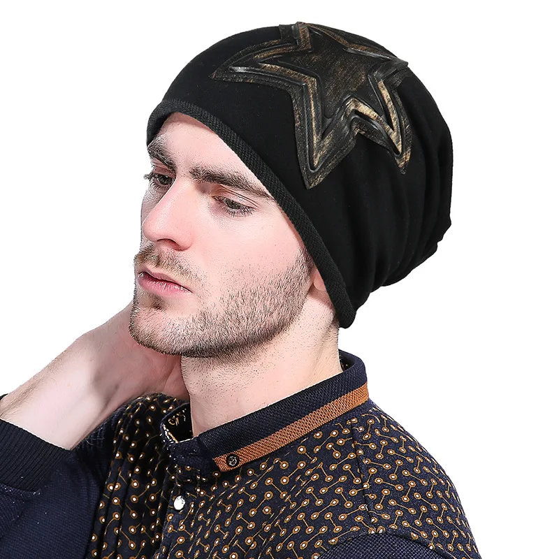 Black Дизайн дышащие мужские шапочки Skullies хлопковые легкие кепки мужские весенне-летние с рисунком звезды Ретро Кепка Удобная шапка - Цвет: Black