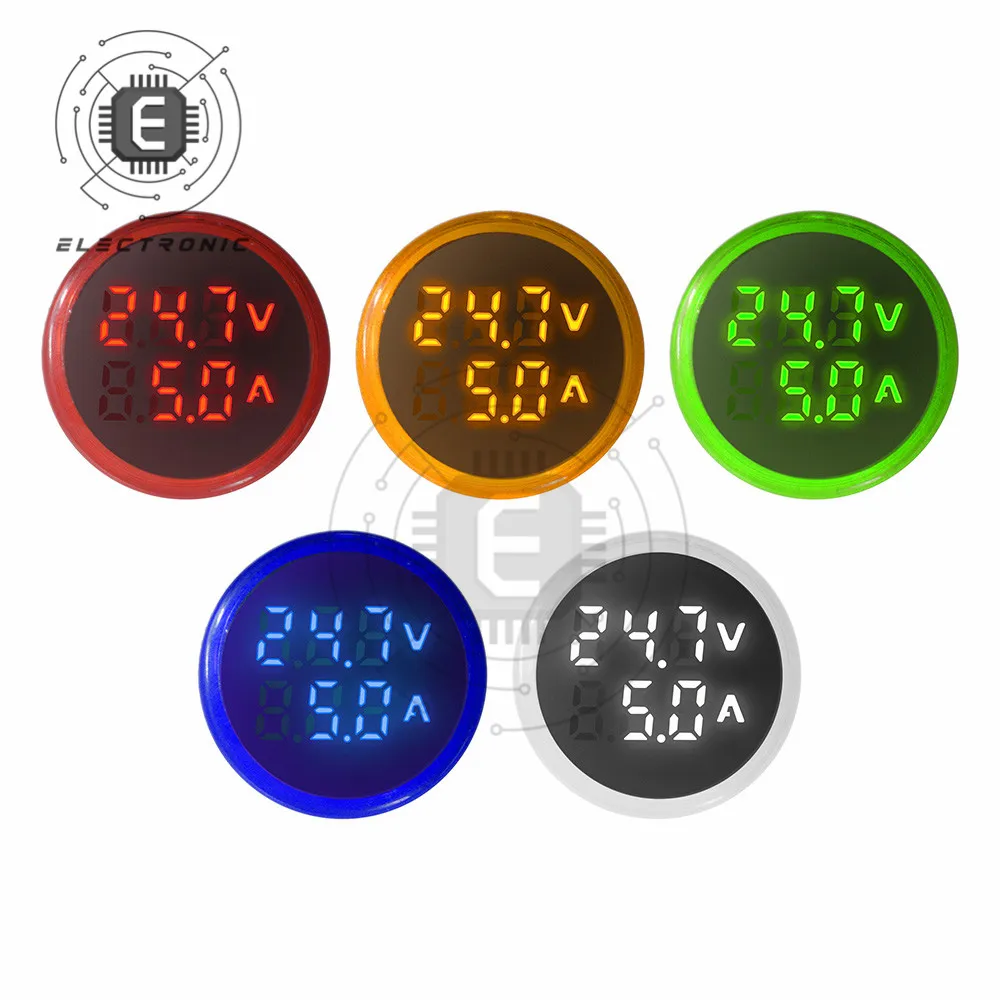 22MM 라운드 미니 LED 디지털 디스플레이 AC 전압 전류 측정기 0-100A 50-500V 5가지 색상