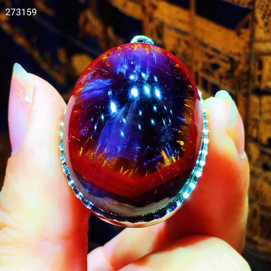 Овальная подвеска из натурального фиолетового Красного какоксенита ауралита 23