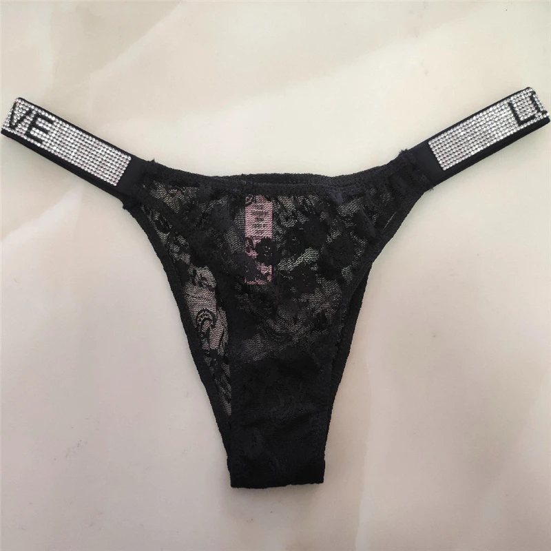 

Sexy Women Thongs love letter Rhinestones G-string Diamonds Thong Pink Fashion Low Waist Shorts T-back Fitness Triangle Panties