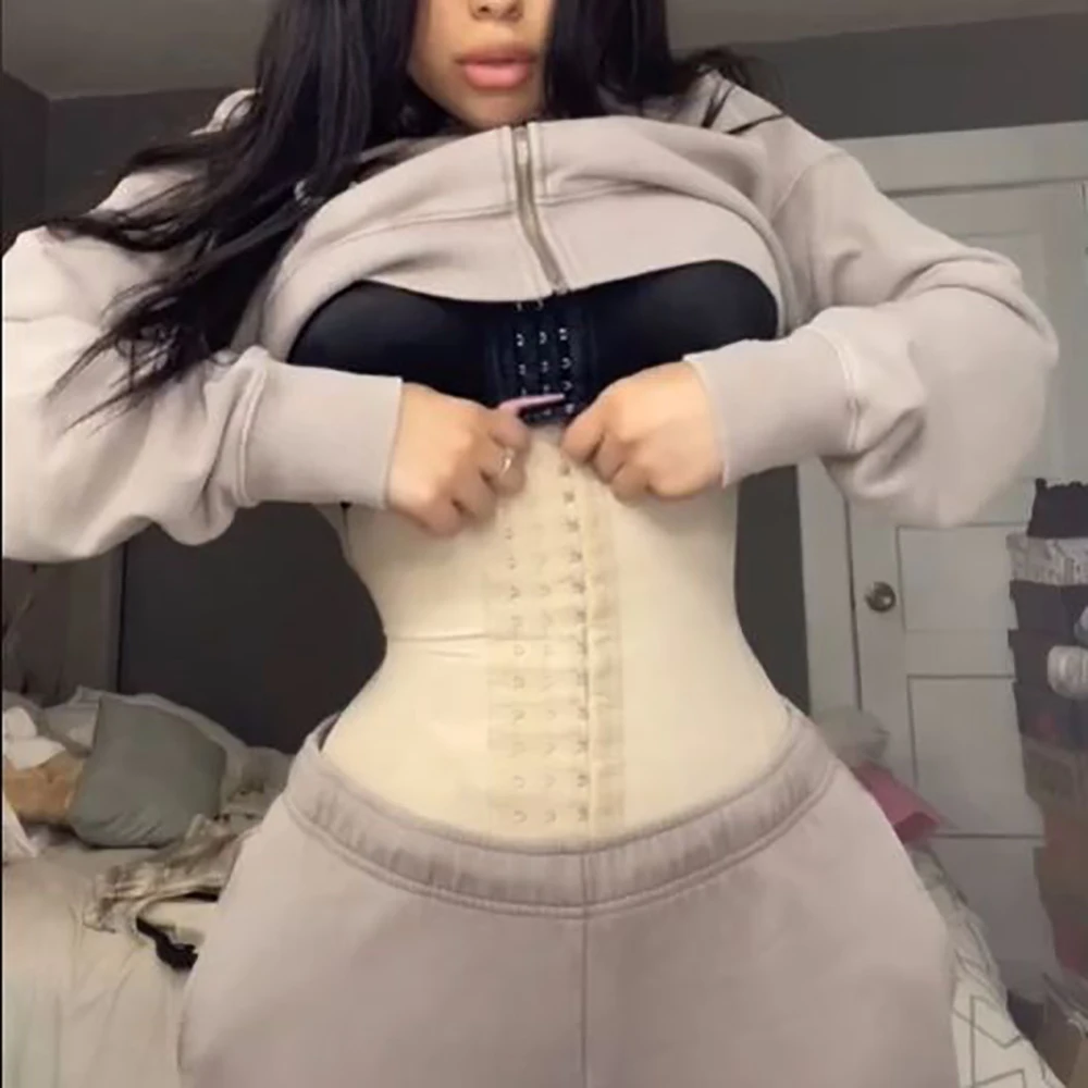 spanx shapewear Faux Leather Sheath White Steel Boned Waist Trainer Liposuction Compression Modeling Belt Hourglass Sash BBL  Belly Bodysuit shapewear for women