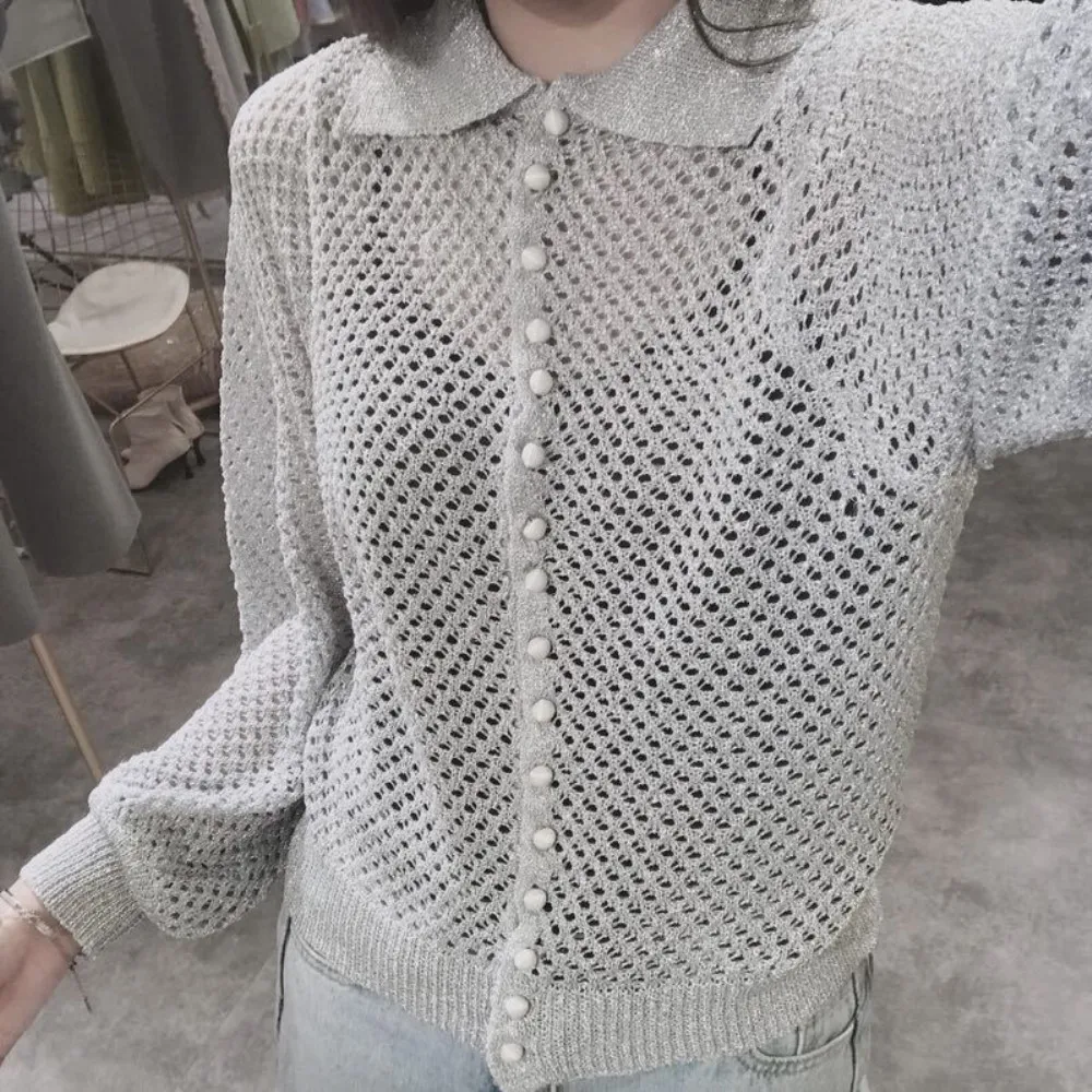 

2019 Acrylic Jumper Poncho Pullover Women Sweaters And Openwork Knit Cardigan Female Lazy Wind Hollow Single-breasted Network