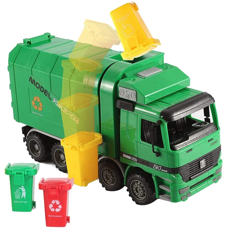 

14 Inch Friction Powered Garbage Truck Toy,with 3 Trash Cans,No Battery Required,A Great Gift for Children