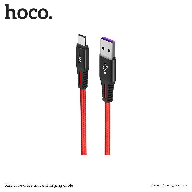 HOCO 5A usb type-C кабель для huawei mate 10 20 P30 P20 Pro Lite 1 м USBC провод для быстрой зарядки USB-C кабель type-C - Цвет: red