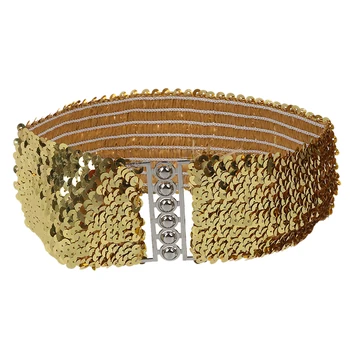 

Gold New Ladies Fashion Sequins Elastic Stretch Shinning Waist Band Casual Belt