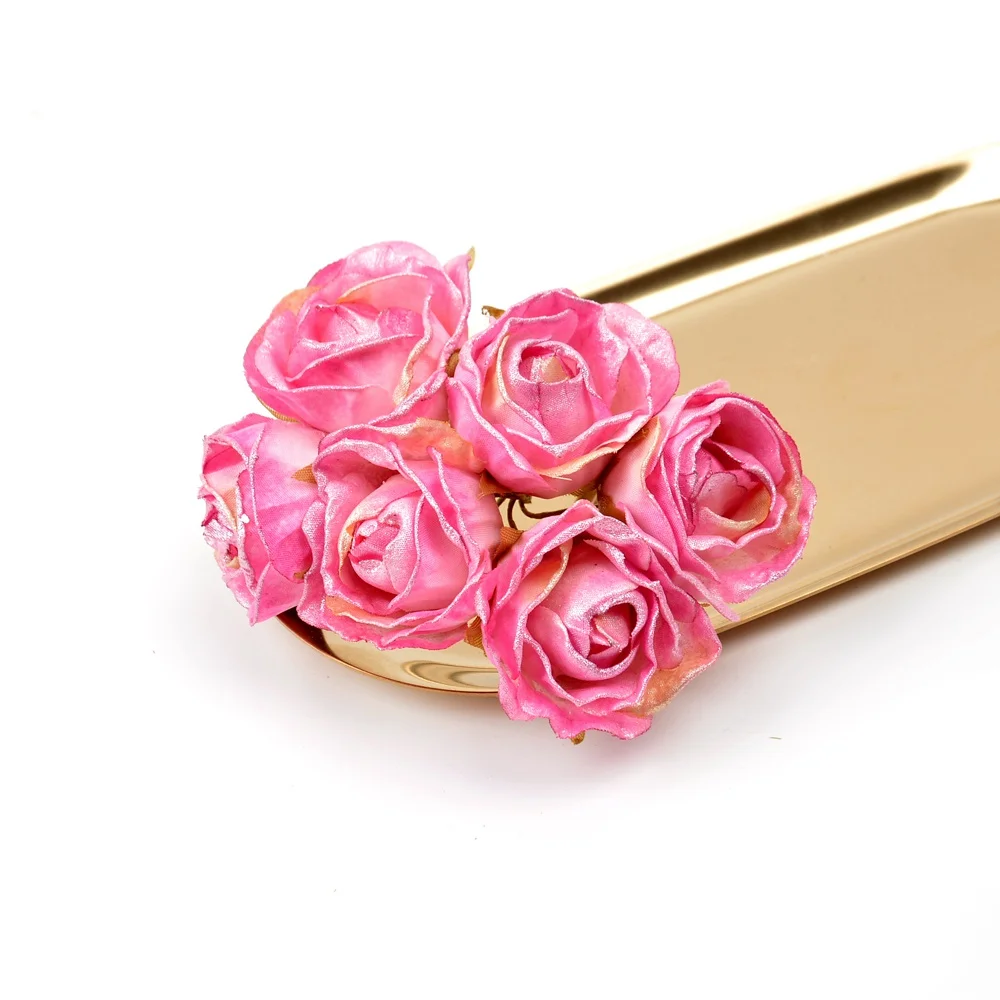 6 шт. искусственный цветок 4 см шелк ярко розовая роза Искусственные цветы украшение дома DIY ВЕНОК Подарочная коробка скрапбук поддельный цветок - Цвет: Розово-красный