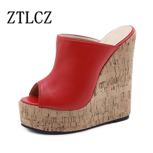 Ciabatte con zeppa Super ciabatte da donna Peep Toe sandali con tacco  inclinato in pietra rossa scarpe estive con tacco alto 16 cm per sandali da  donna - AliExpress Scarpe