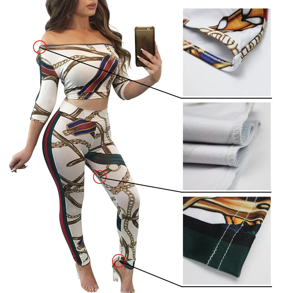

Fashion Sexy Europe And America Gold Iron Chain Printed Shirt Two-Piece Set Zhigong Leisure Suit