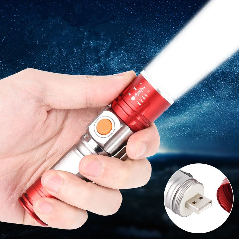 

USB Rechargable Torch Mini LED Flashlight Lanterna 3 Lighting Mode Waterproof Convoy Telescopic Zoom Portable For Self Defense