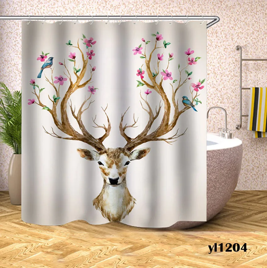 Pattern 10 Занавески для душа с принтом оленя Wapiti Moose, водонепроницаемые занавески для ванной, занавески для ванной, крышки для ванны, Большие широкие 12 крючков - Цвет: Pattern 10