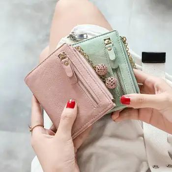 

Fashion Multi-function Solid Card Bag for Women Soft Square Short Wallet Bags Ladies Portable Zipper Cute Clutch Money Purse