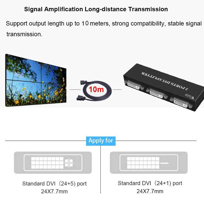 DVI 1X2 Switch Splitter  for PC Laptop Monitor Projector Computer graphic card DVI-D Distributor 1 in 2 out Switcher Splitter