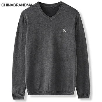 

Autumn Men Leisure Sweater Fat Man Plus Fat Plus Size Round Neck Solid Color Sweater Middle Age Backing Clothing
