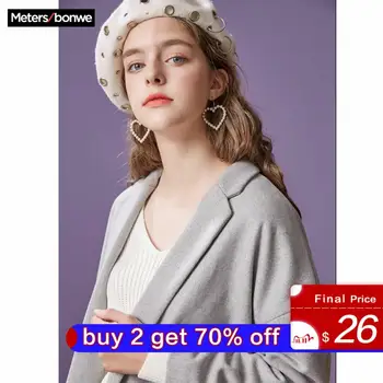 

Metersbonwe Autumn Winter Cashmere Basic OverCoat Trench Coat Women Windreaker Open Stitch Long Outwear Warm