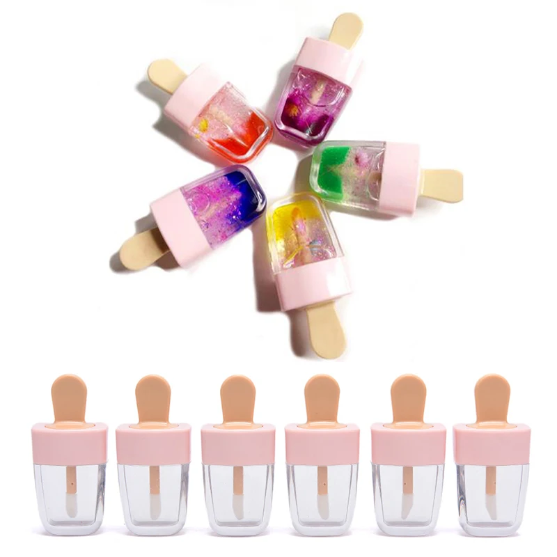 6pcs Ice Cream Lip Gloss Bottle Lip Glaze Tube Empty Pink Lipgloss Tube Packaging Material Makeup DIY Lip Glaze