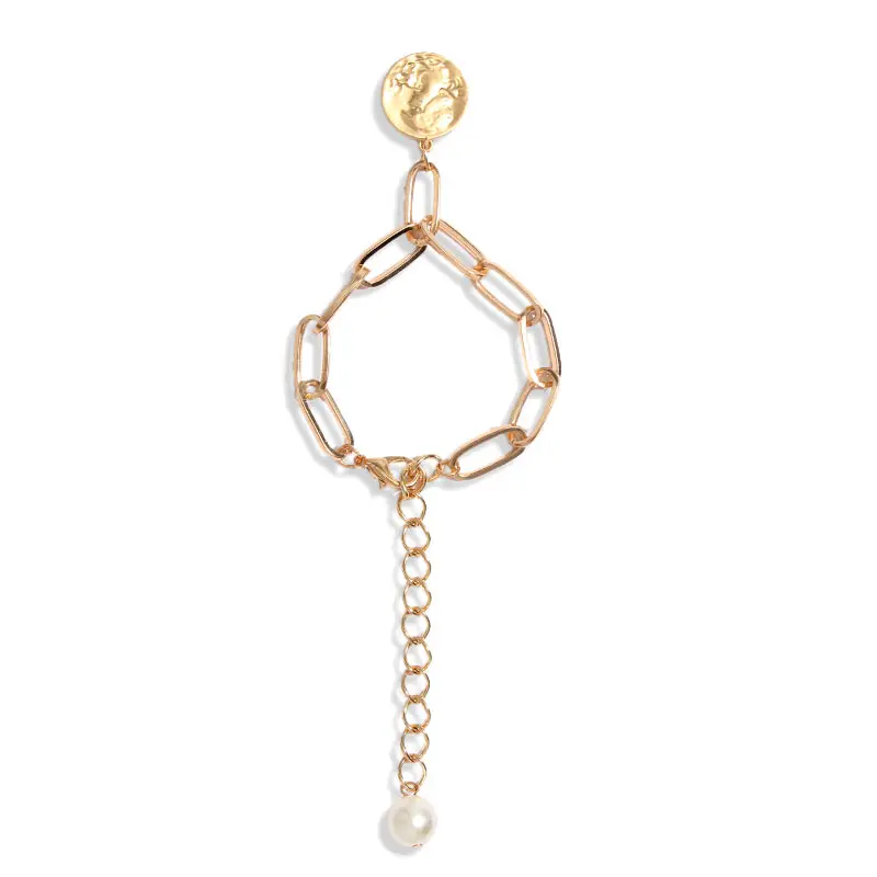 Flatfoosie Charms Multilayers Pearl Coin Chain Bracelet Bangles For Women Fashion Gold Color Portrait Bracelets Femme Jewelry - Metal Color: 701GD