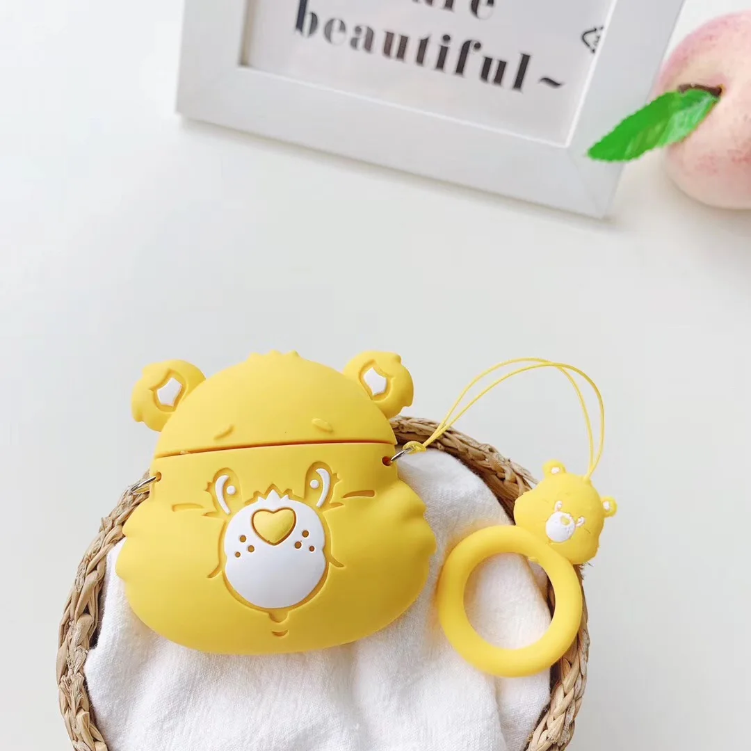 Розовый 3D супер милый Радужный медведь Bluetooth беспроводной для Apple Airpods гарнитура комплект 2 интересный чехол с кольцом