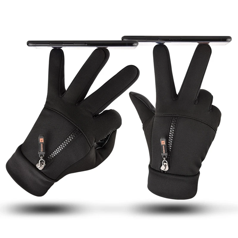 Men Women Touch Screen Winter Gloves Waterproof Gloves Zipper Riding Windproof Warm Fleece Skiing Cycling Riding Glove