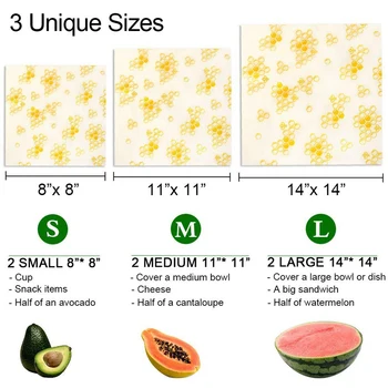 

Beeswax Food Wrap, 6 Pack Reusable Beeswax Wraps - Eco Friendly, Sustainable, Zero Waste, Alternative to Plastic Wrap for Food S