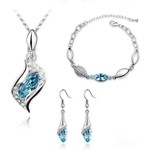 Austrian Crystal Jewelry Set Chain Horse Eye Pendant Necklace Bracelet Earrings Wedding Jewelry Sets Women