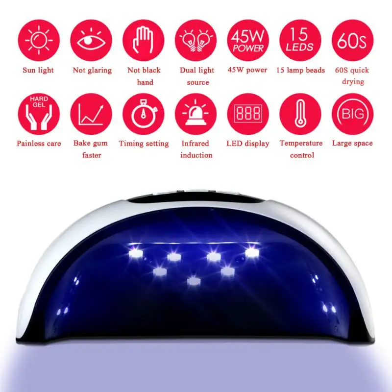 UV Nail Lamp Quick LED Nail Dryer Anti Hand Black Smart Timing Nail Drying Machine With Digital Display Manicure Gel Drying Tool
