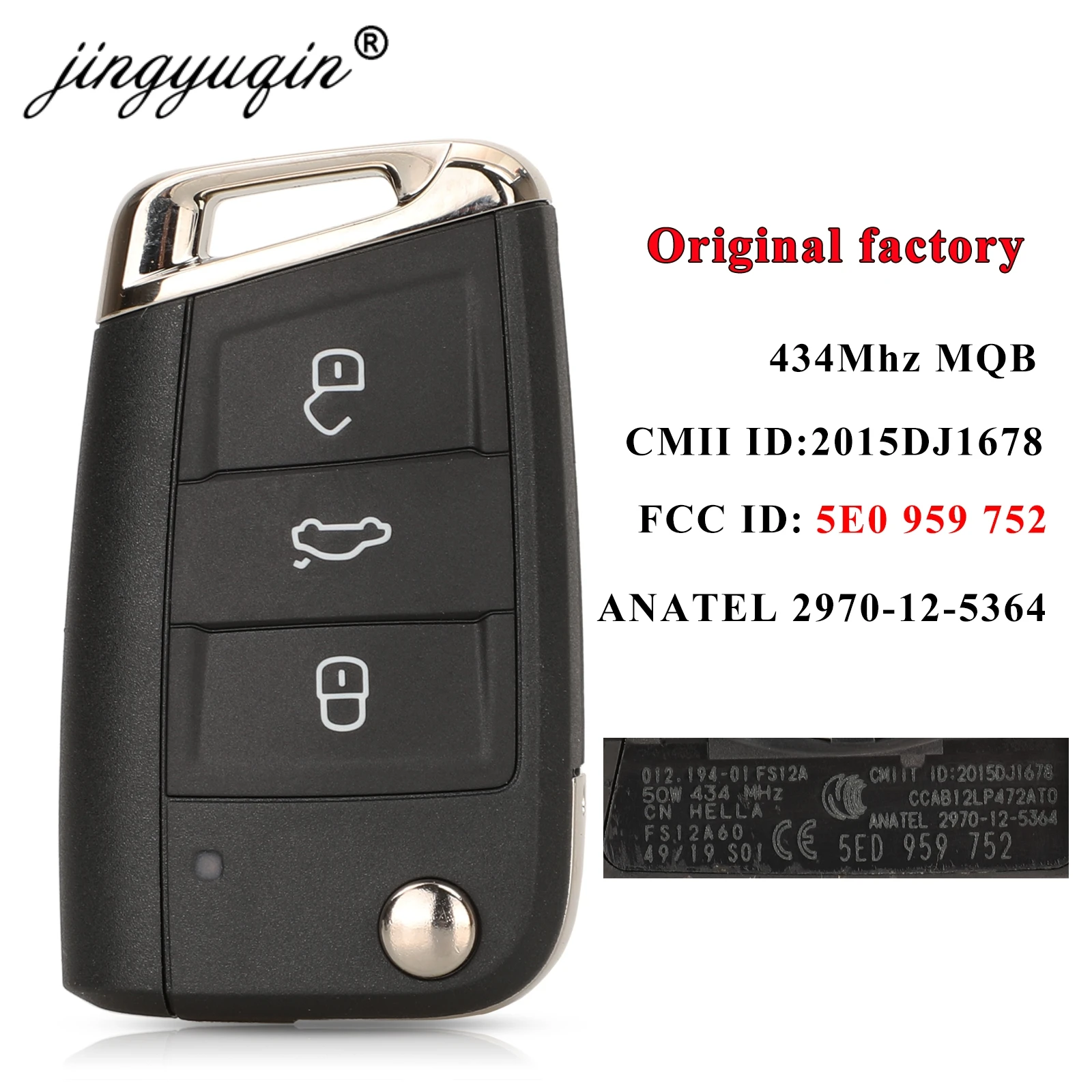 Оригинальный заводской Автомобильный ключ jingyuqin MQB для Skoda Octavia 2014-2017 5E0959752 434 МГц 3