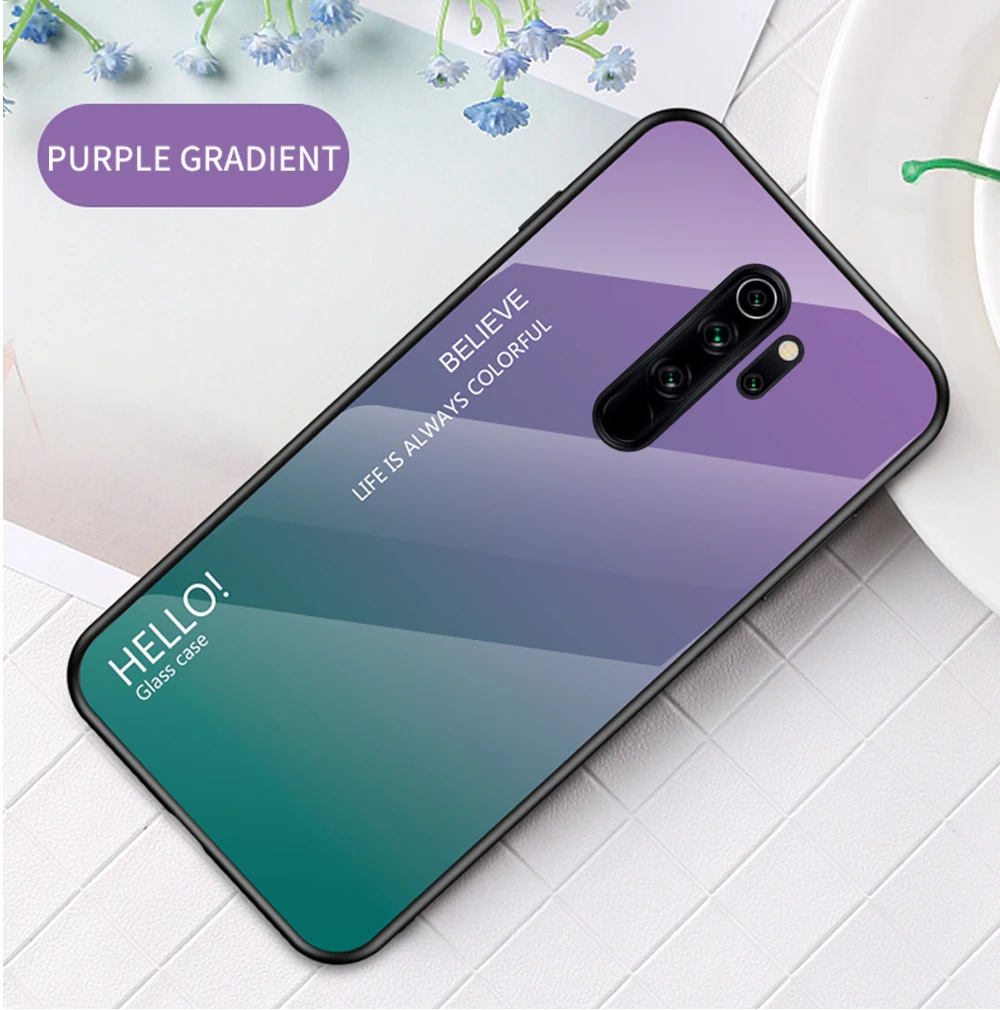 Tempered Glass Case For Xiaomi Redmi Note 8 Pro Case K20 Gradient Color Cover For Xiaomi Note 8T Mi 10 9T CC9 Pro Mi 9 lite Case xiaomi leather case custom