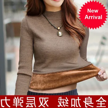 

Winter Women Sweater Plus Size Knitted Sweater Women's Turtleneck Bottoming Shirt Velvet Lining Thick Warm Pullover Sweater