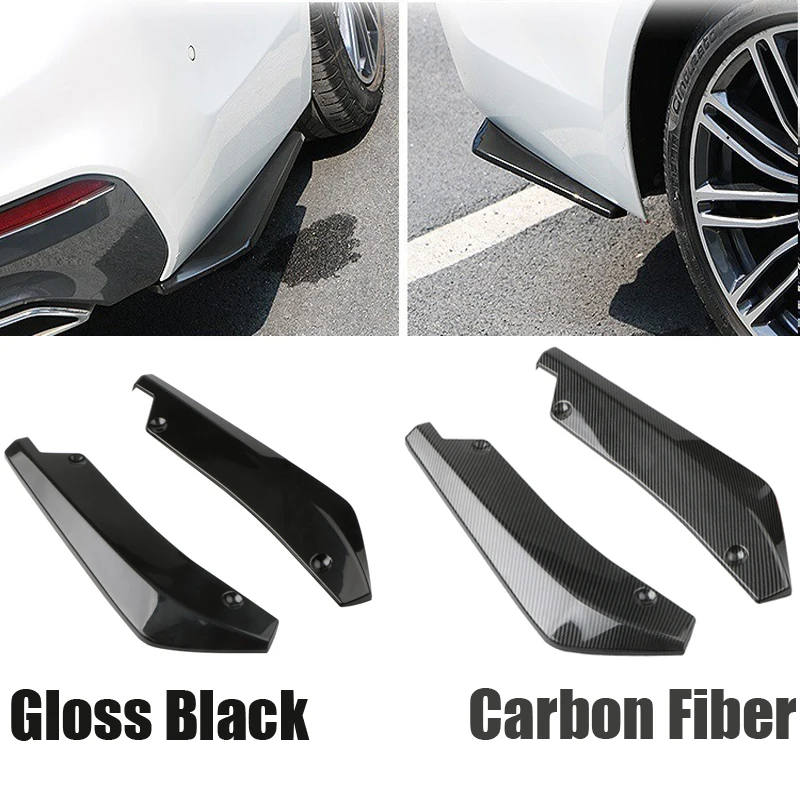 

2PCS Universal Car Rear Bumper Lip Angle Splitters Diffuser Protection Carbon Fiber Gloss Black Winglets Side Extensions