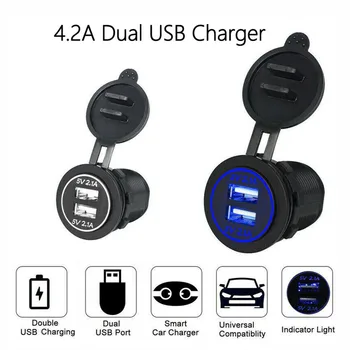 

12V-24V LED Dual USB Socket Mount Charger Power Adapter Z2 Rovtop Car Dual USB Charger Cover for Motorcycle Auto Truck ATV Boat