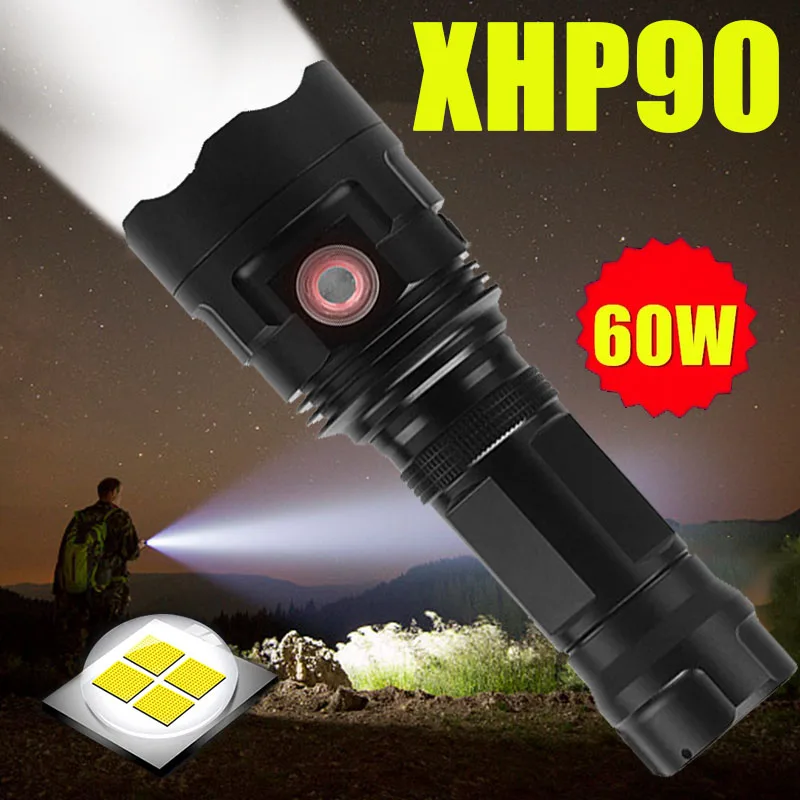 

Super Powerful XHP90 LED Flashlight XHP50 Tactical Torch USB Rechargeable Linterna Waterproof Lamp Ultra Bright Lantern Camping