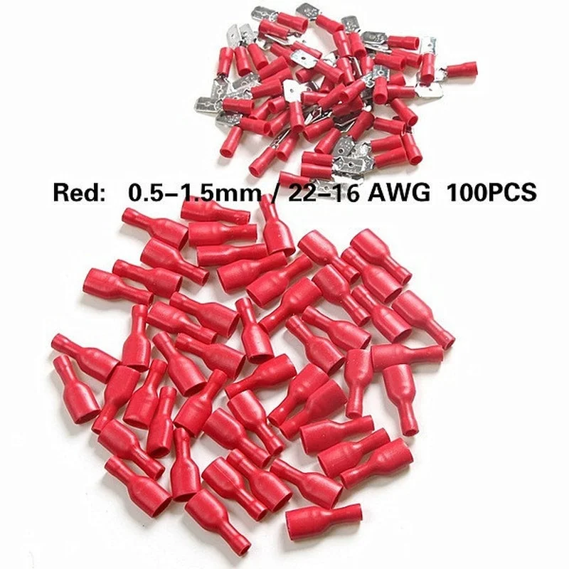 100 шт. FDD 1 25 250 MDD1.25 6 3 мм красный женский + Мужской Лопата изолированные
