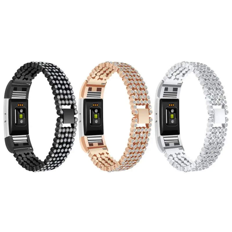 

Metal Bands Compatible With / For Fitbits Charge 2 Women Adjustable Rhinestones Replacement Wristband Bracelet