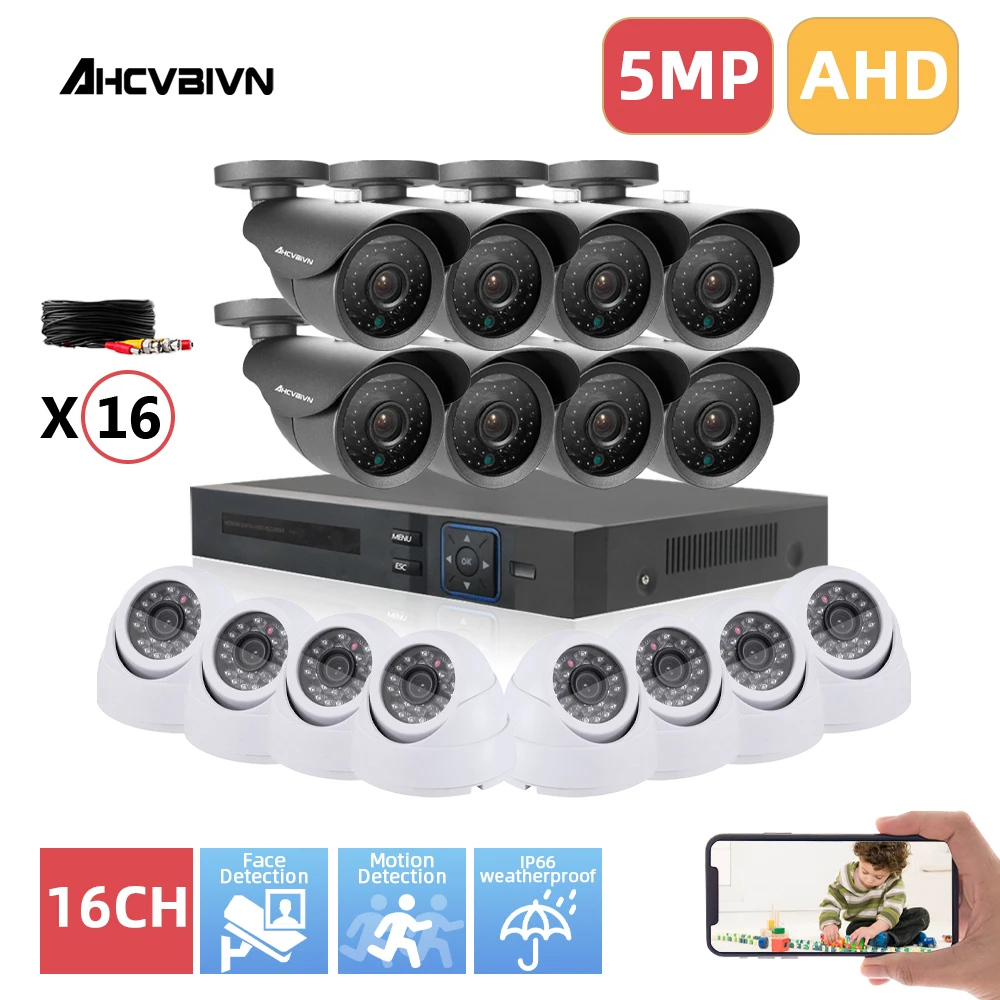 H.265 16CH AHD 5mp DVR Kit 16-канальный видеорегистратор HD 5MP в/на открытом воздухе
