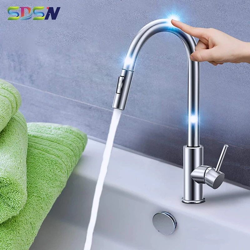 Touch Kitchen Faucets Intelligent Sensor Kitchen Tap with Pull Down Sprayer Brushed Nickel Smart Touch Kitchen Mixer Faucets