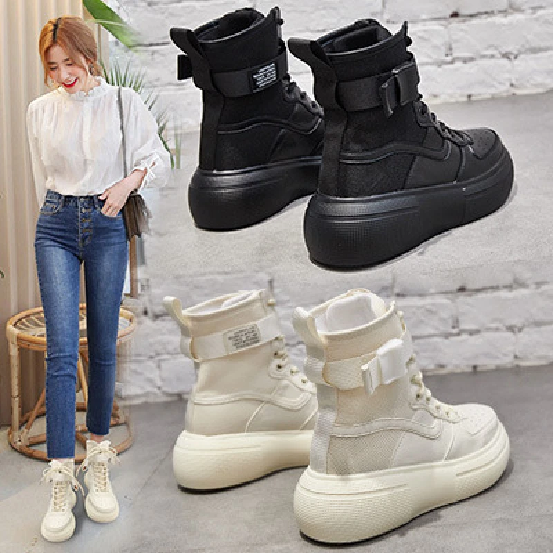

WDHKUN Woman Winter Boots 2019 Popular 6 Cm High Top Shoes Platform Sneakers Black Genuine Leather Ankle Boots For Woman Boot