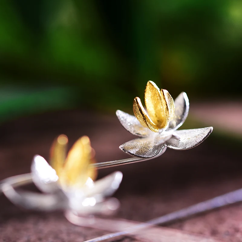 Lotus Fun, настоящее 925 пробы, серебро, натуральный,, ручная работа, хорошее ювелирное изделие, милый Цветущий цветок, модные Висячие серьги для женщин