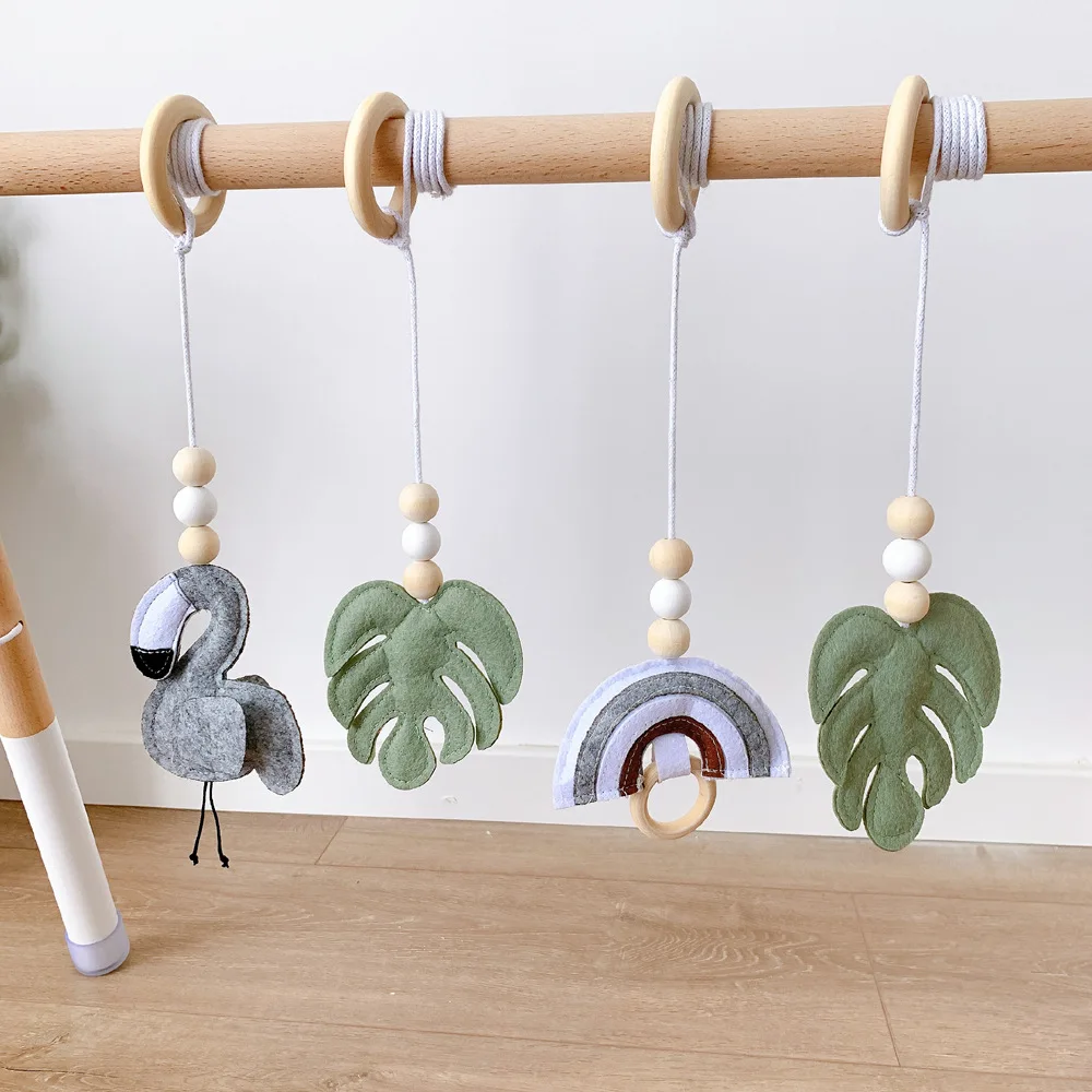 4 unids/set de bebé de Madera Juguetes, estilo nórdico, gimnasio de bebé sensorial libre de BPA Material orgánico, marco de madera de la habitación de bebés bebé juguetes