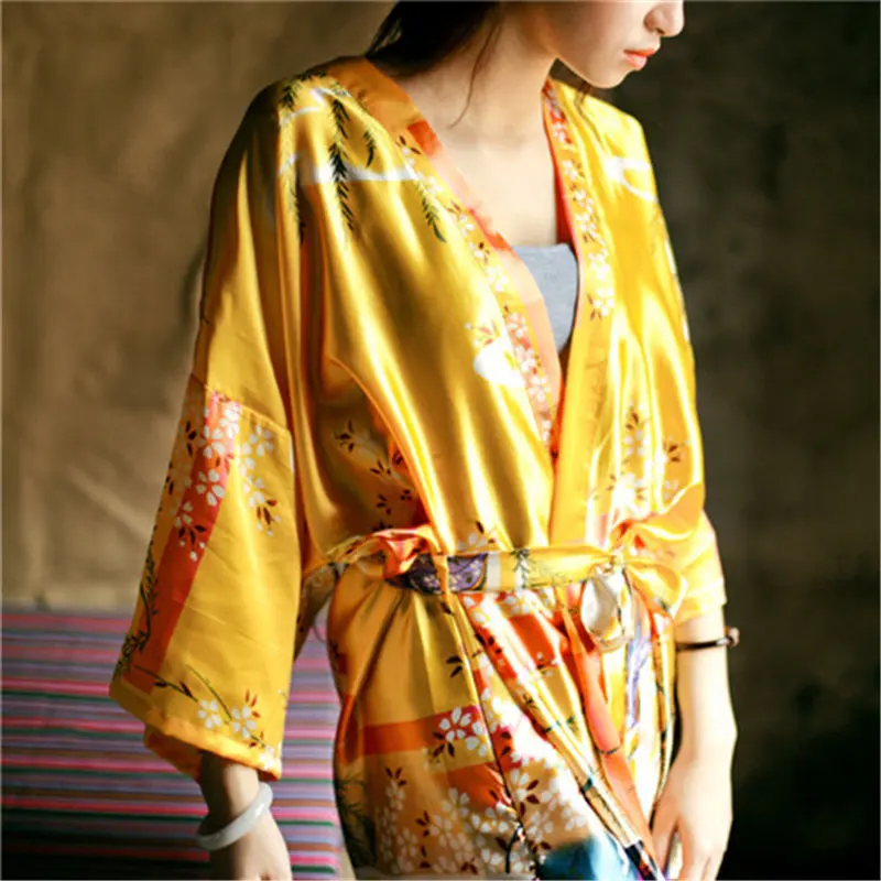 yellow silk dressing gown